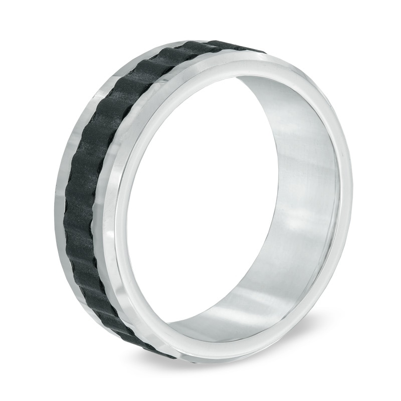 Main Image 2 of 8.0mm Comfort Fit Black Titanium Sprocket Inlay Cobalt Wedding Band - Size 10