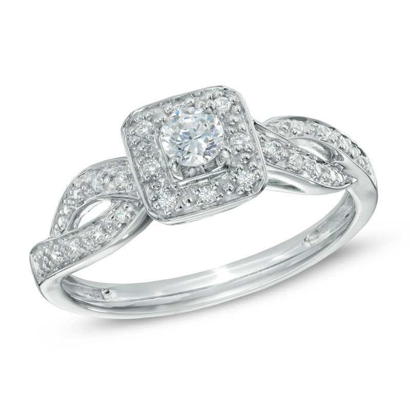 Main Image 1 of 1/4 CT. T.W. Diamond Square Frame Twist Engagement Ring in 10K White Gold