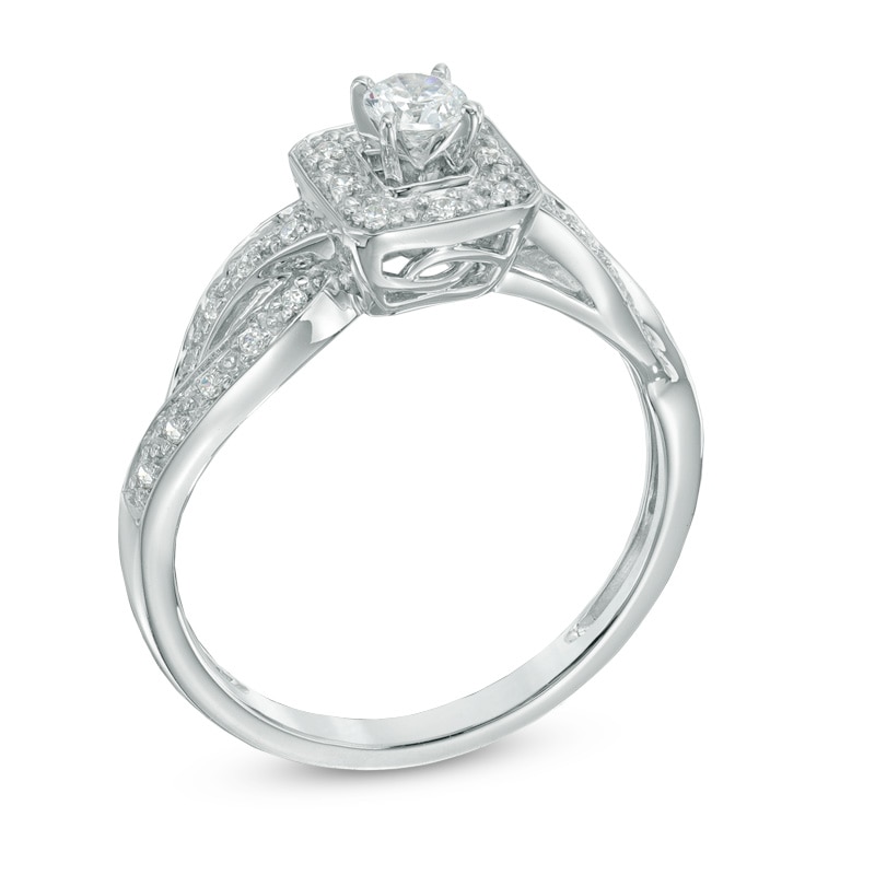 1/4 CT. T.W. Diamond Square Frame Twist Engagement Ring in 10K White Gold