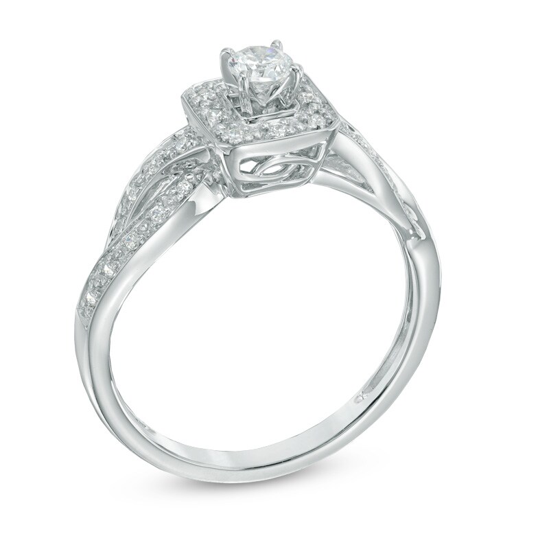 Main Image 2 of 1/4 CT. T.W. Diamond Square Frame Twist Engagement Ring in 10K White Gold