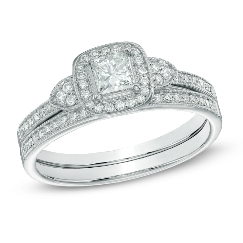 5/8 CT. T.W. Princess-Cut Diamond Frame Bridal Set in 10K White Gold
