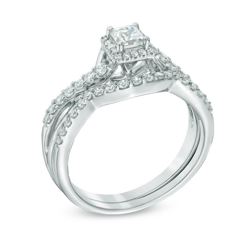 Main Image 2 of 3/4 CT. T.W. Princess-Cut Diamond Frame Twist Shank Bridal Set in 10K White Gold