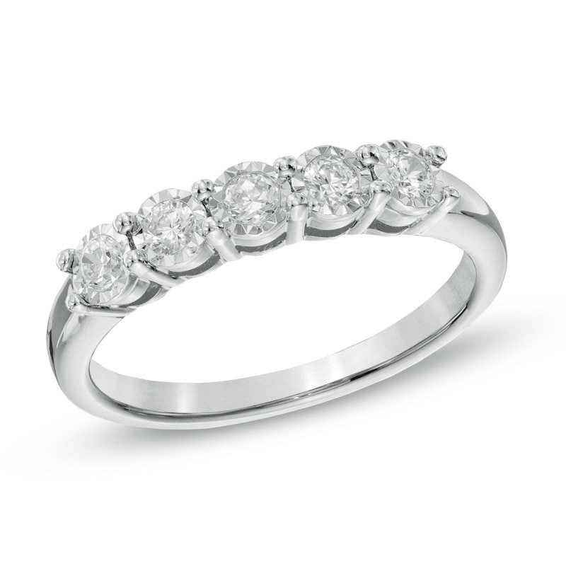 Main Image 1 of 1/4 CT. T.W. Diamond Five Stone Band in 10K White Gold