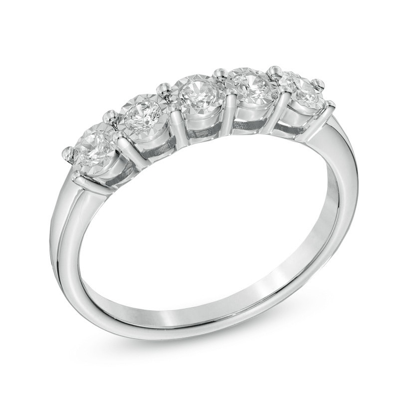 Main Image 2 of 1/4 CT. T.W. Diamond Five Stone Band in 10K White Gold