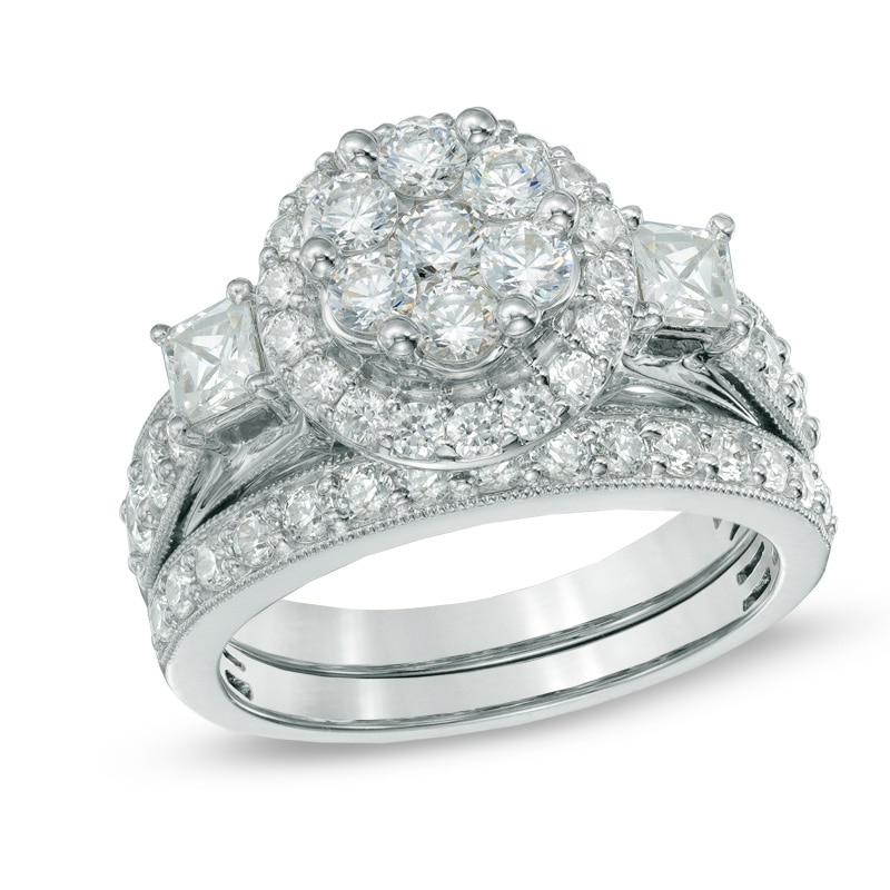 Main Image 1 of 2 CT. T.W. Diamond Cluster Frame Bridal Set in 14K White Gold