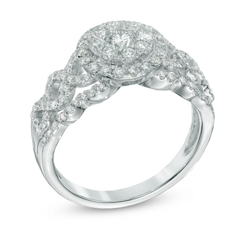 Main Image 2 of 1 CT. T.W. Diamond Cluster Twist Engagement Ring in 14K White Gold