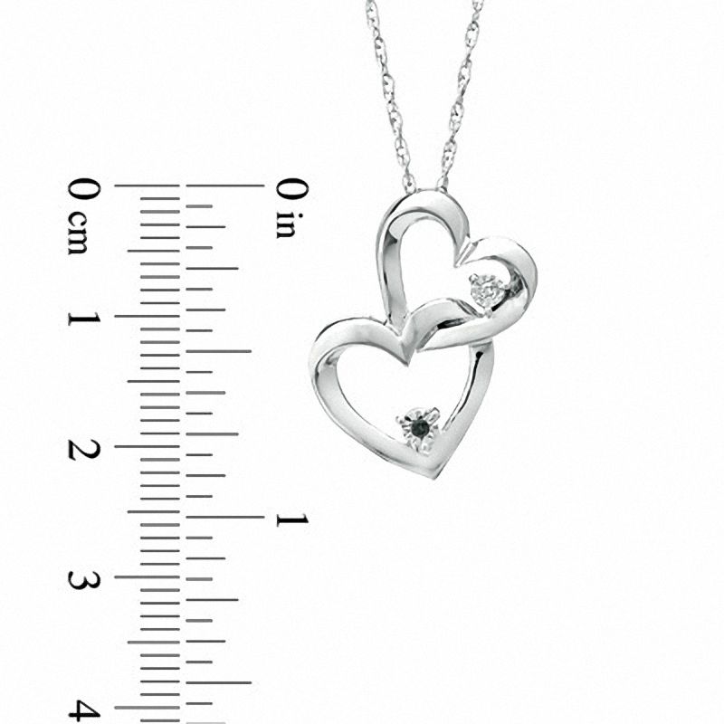 Main Image 2 of Enhanced Black and White Diamond Accent Interlocking Hearts Pendant in Sterling Silver