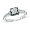 Thumbnail Image 1 of 1/2 CT. T.W. Quad Enhanced Black and White Diamond Frame Engagement Ring in 10K White Gold