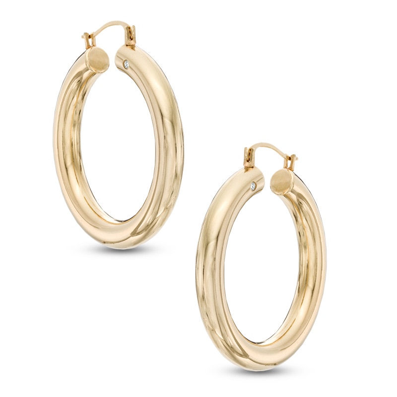 Main Image 1 of 34mm Polished Tube Hoop Earrings in 14K Gold Over Resin