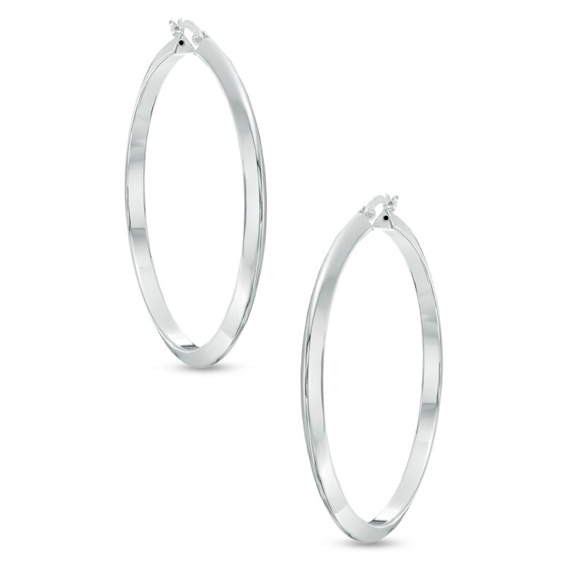 Main Image 1 of 50mm Flat Hoop Earrings in Sterling Silver