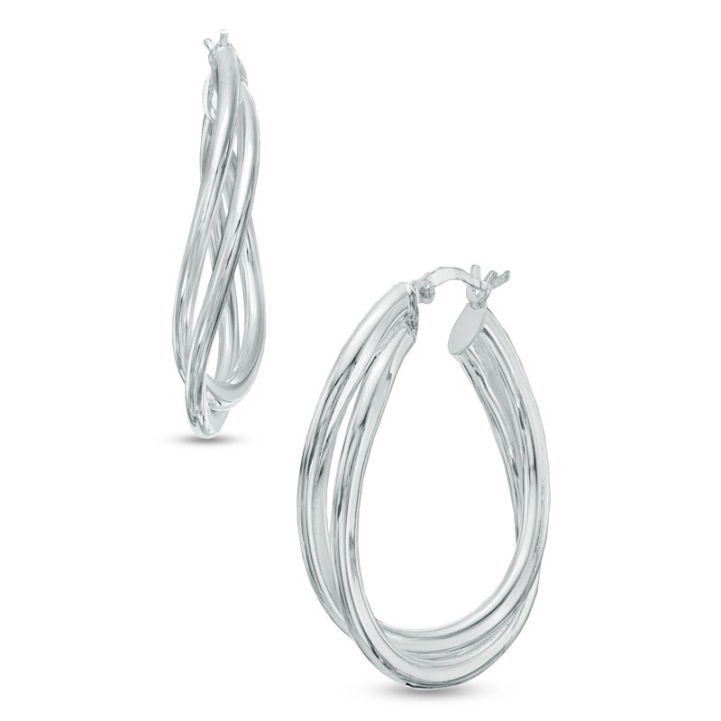 Main Image 1 of 38mm Double Wave Hoop Earrings in Sterling Silver