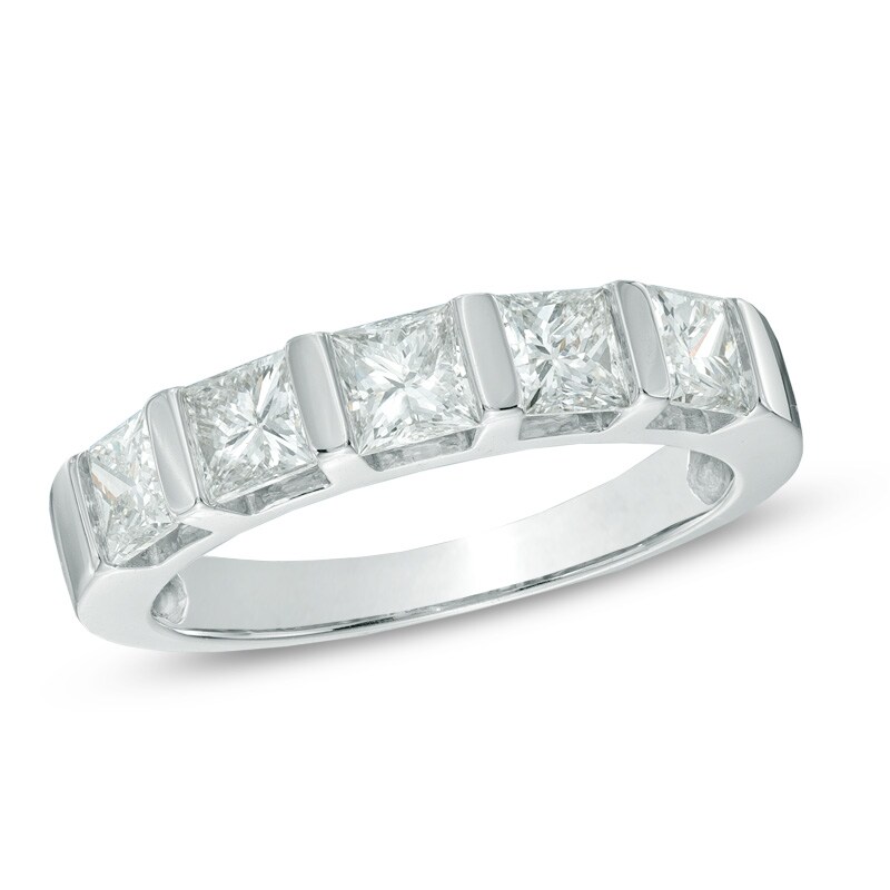 1-1/2 CT. T.W. Princess-Cut Diamond Five Stone Band in 14K White Gold