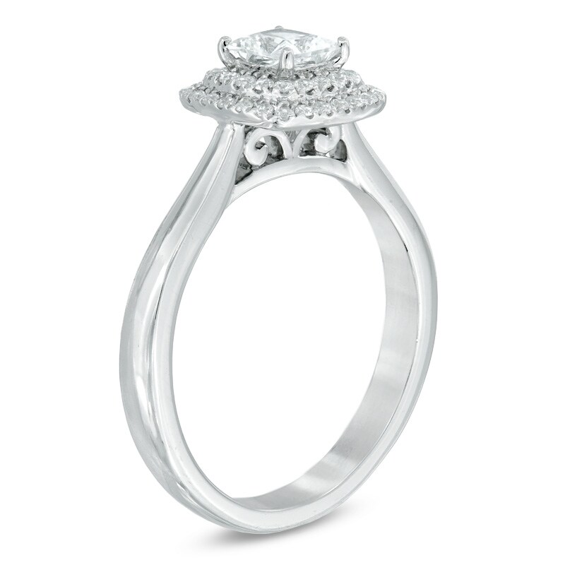 Celebration Ideal 5/8 CT. T.W. Princess-Cut Diamond Double Frame Engagement Ring in 14K White Gold (I/I1)