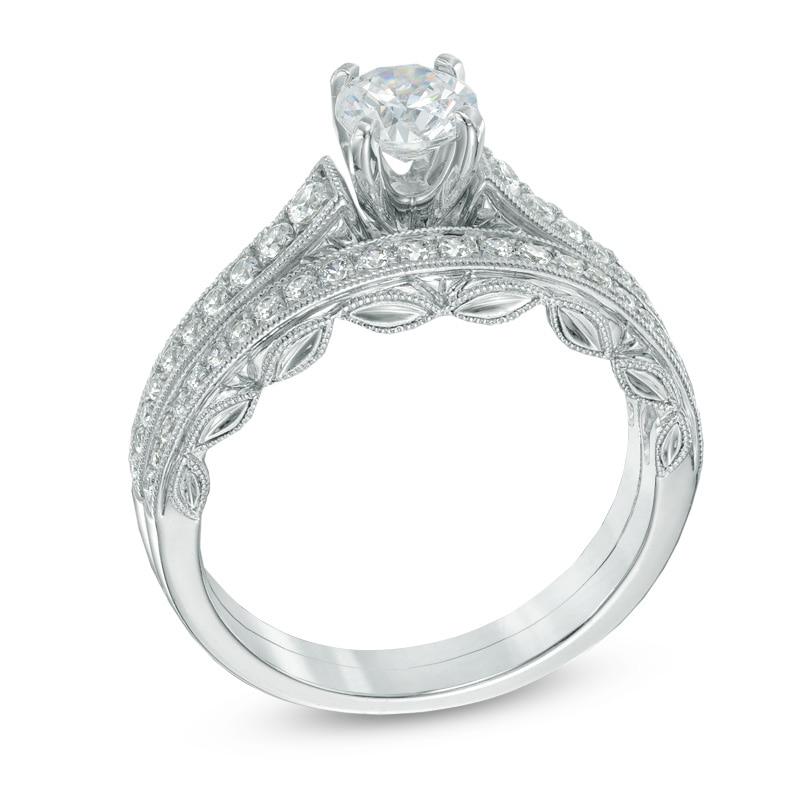 1 CT. T.W. Diamond Vintage-Style Bridal Set in 14K White Gold