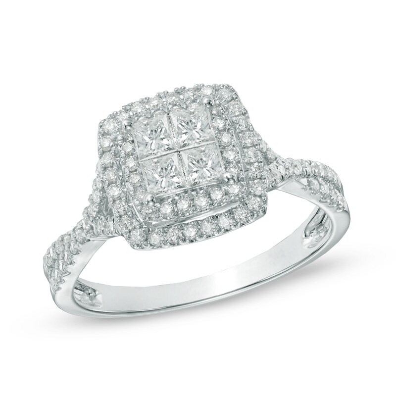 3/4 CT. T.W. Quad Princess-Cut Diamond Double Frame Twist Engagement Ring in 14K White Gold