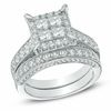 Thumbnail Image 1 of 2 CT. T.W. Princess-Cut Quad Diamond Frame Bridal Set in 14K White Gold