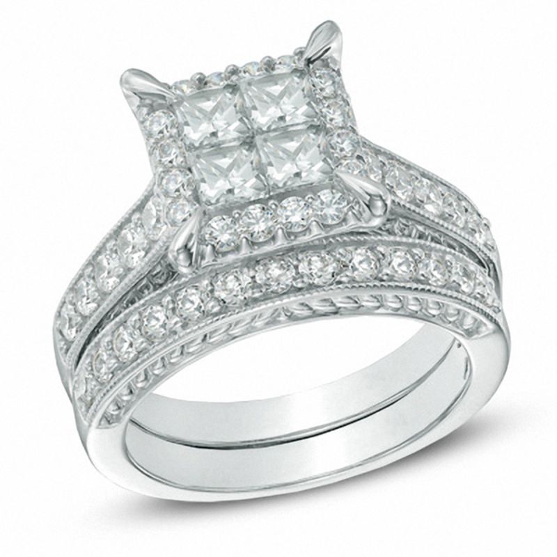 Main Image 1 of 2 CT. T.W. Princess-Cut Quad Diamond Frame Bridal Set in 14K White Gold
