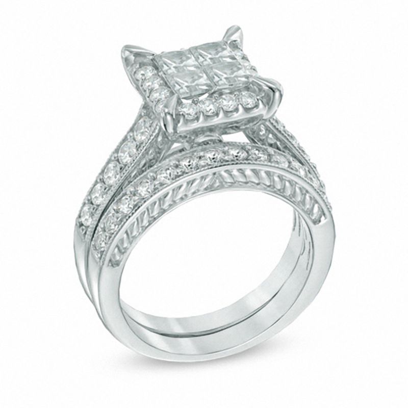Main Image 2 of 2 CT. T.W. Princess-Cut Quad Diamond Frame Bridal Set in 14K White Gold