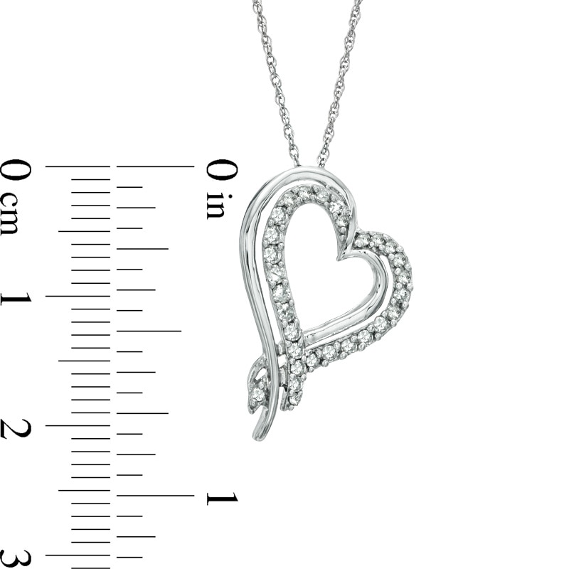 Main Image 2 of 1/4 CT. T.W. Diamond Tilted Ribbon Heart Pendant in 10K White Gold