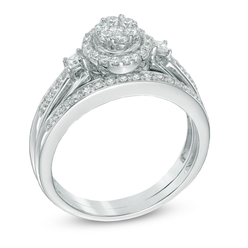 Main Image 2 of 1/2 CT. T.W. Diamond Cluster Bridal Set in 10K White Gold