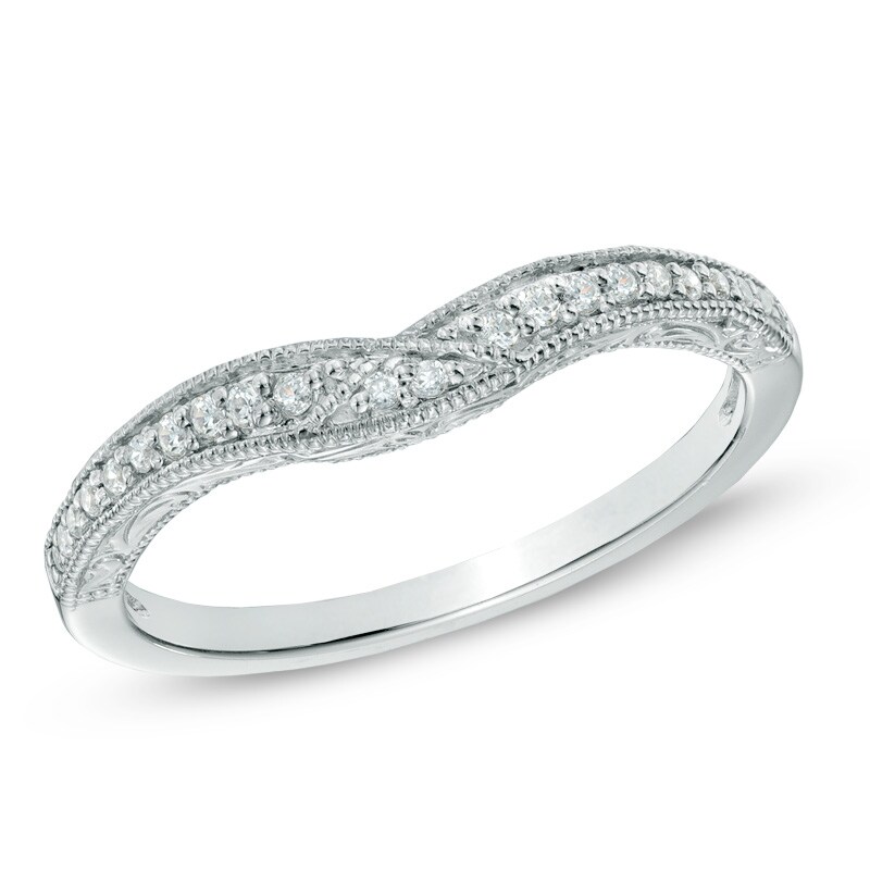 Main Image 1 of 1/8 CT. T.W. Diamond Vintage-Style Contour Band in 14K White Gold