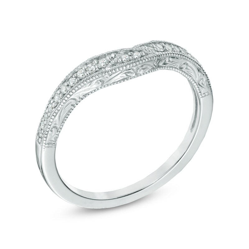 Main Image 2 of 1/8 CT. T.W. Diamond Vintage-Style Contour Band in 14K White Gold
