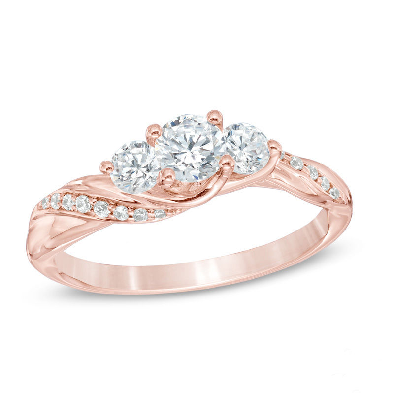 3/4 CT. T.W. Diamond Past Present Future® Twist Engagement Ring in 14K Rose Gold