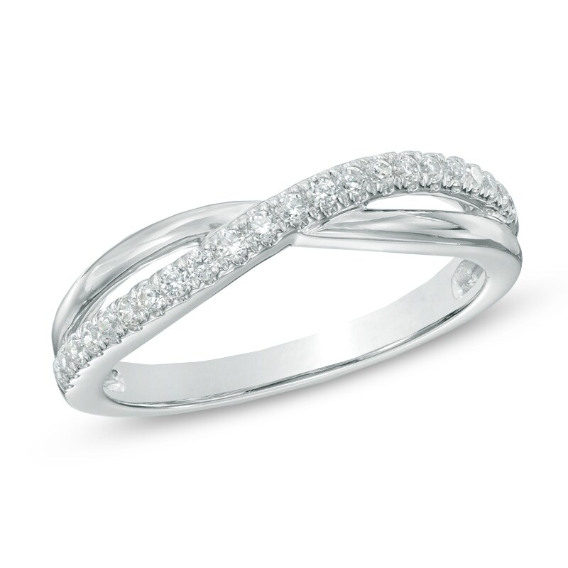 Main Image 1 of 1/4 CT. T.W. Diamond Split Shank Wedding Band in 14K White Gold