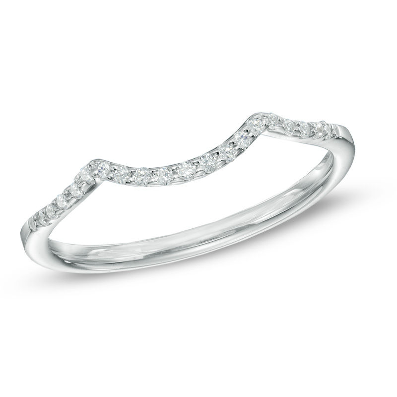 1/10 CT. T.W. Diamond Contour Wedding Band in 14K White Gold