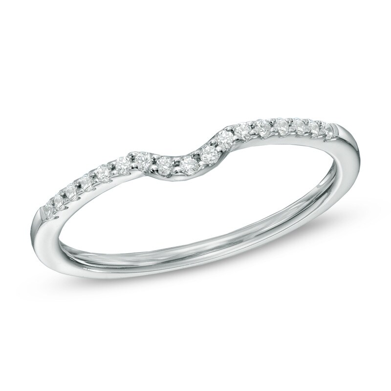 Main Image 1 of 1/10 CT. T.W. Diamond Contour Wedding Band in 14K White Gold
