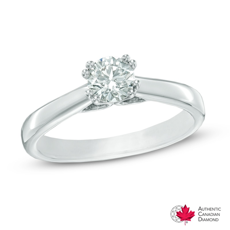 Main Image 1 of 1/2 CT. Certified Canadian Diamond Solitaire Engagement Ring in 18K White Gold (I/SI2)