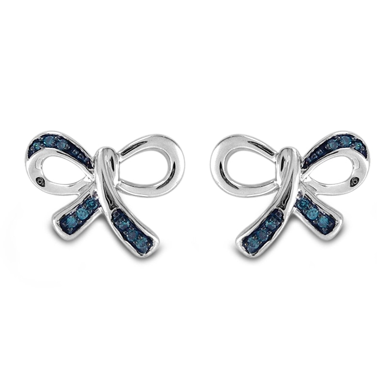 1/20 CT. T.W. Enhanced Blue Diamond Dainty Bow Stud Earrings in Sterling Silver