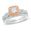 1 CT. T.W. Champagne and White Diamond Square Frame Bridal Set in 14K Two-Tone Gold