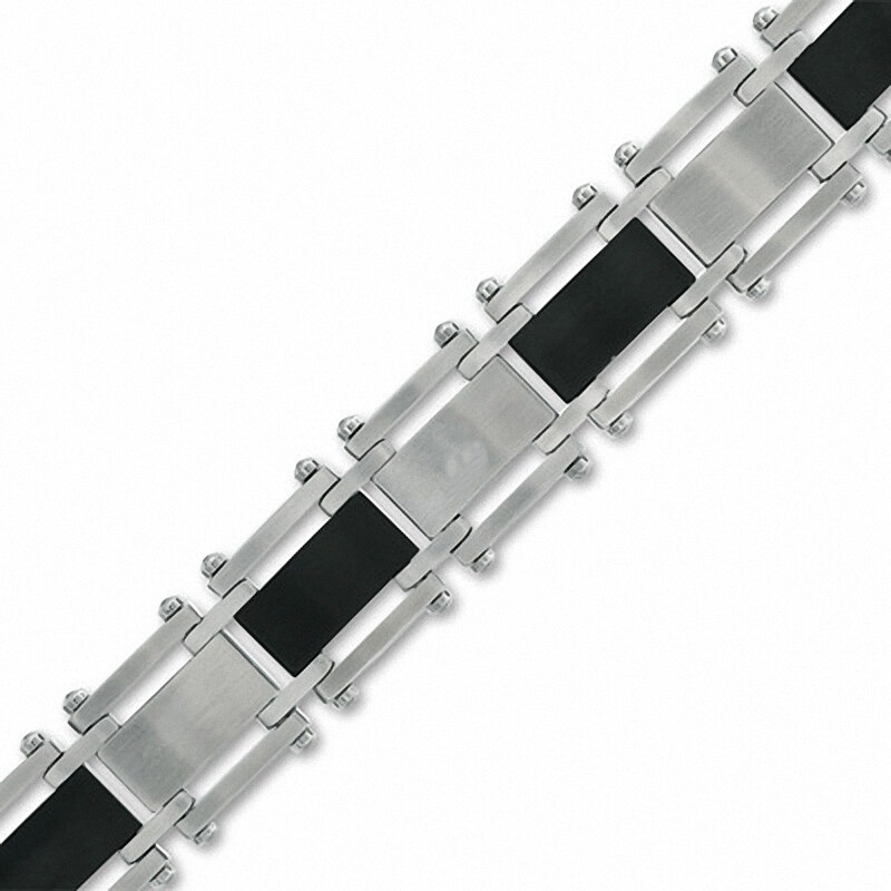 Main Image 2 of Men's 1/4 CT. T.W. Diamond Cross Bracelet in Two-Tone Stainless Steel - 8.5"