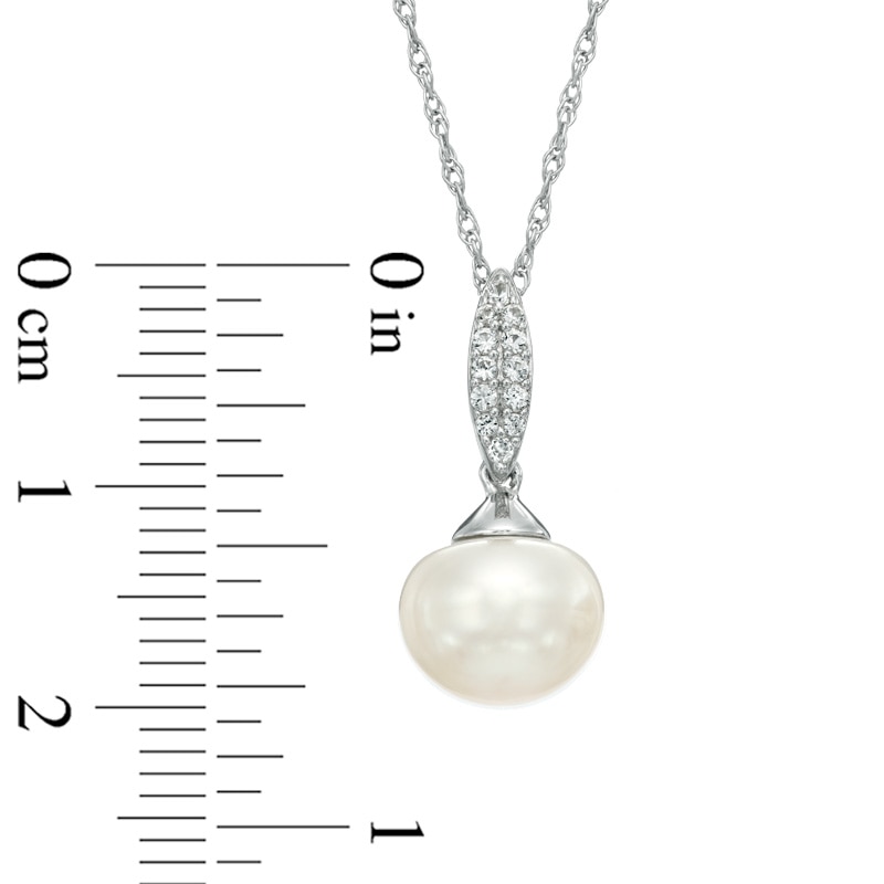 Main Image 3 of 8.0-9.0mm Freshwater Cultured Pearl and Lab-Created White Sapphire Pendant, Ring and Earrings Set in Sterling Silver