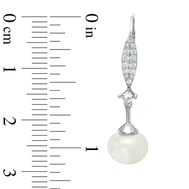 Main Image 4 of 8.0-9.0mm Freshwater Cultured Pearl and Lab-Created White Sapphire Pendant, Ring and Earrings Set in Sterling Silver