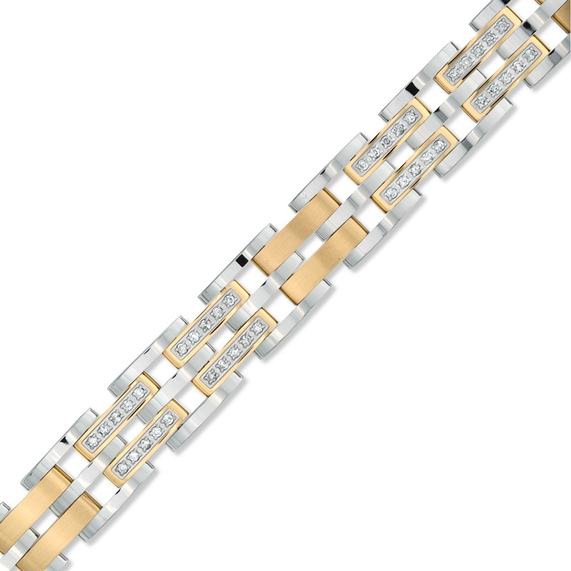 Main Image 1 of Men's 1 CT. T.W. Diamond Bracelet in Two-Tone Stainless Steel - 8.5"