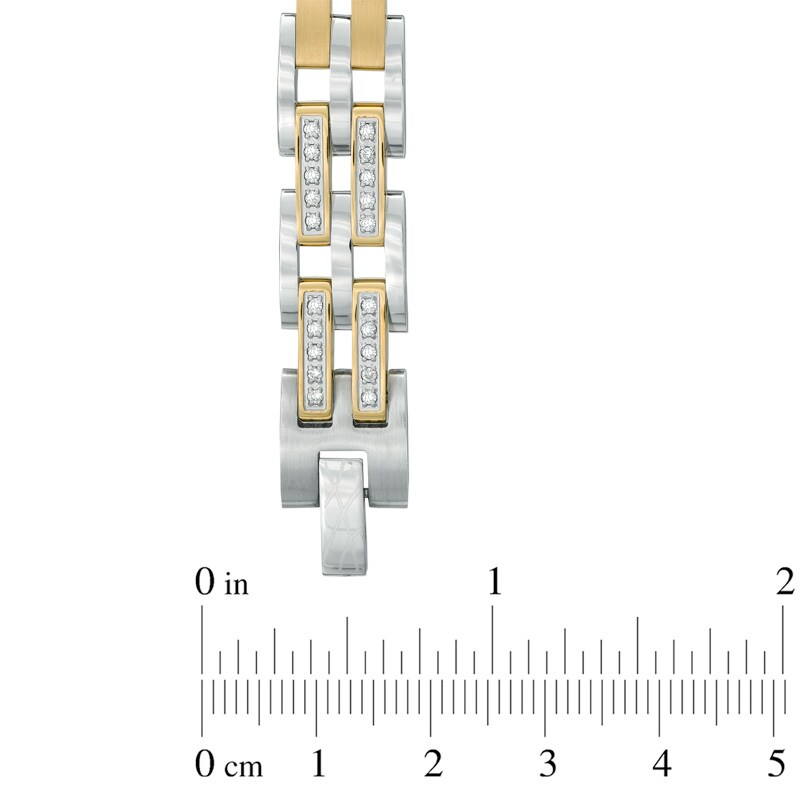 Main Image 2 of Men's 1 CT. T.W. Diamond Bracelet in Two-Tone Stainless Steel - 8.5"