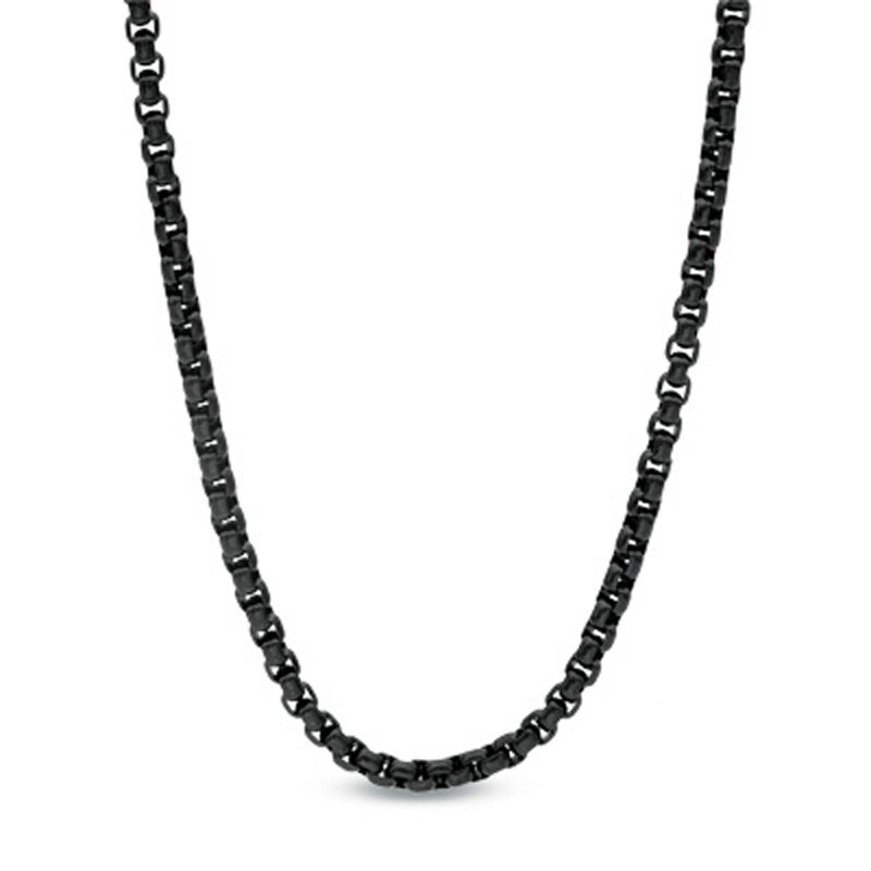 Main Image 1 of Men's 3.75mm Signature Tag Box Chain Necklace in Black IP Stainless Steel - 30"