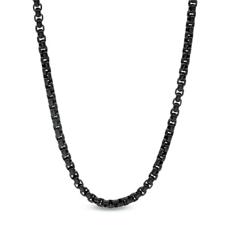 Men's 3.75mm Signature Tag Box Chain Necklace in Black IP Stainless Steel - 30"