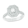 Thumbnail Image 0 of Celebration Ideal 1 CT. T.W. Emerald-Cut Diamond Frame Engagement Ring in 14K White Gold (I/I1)