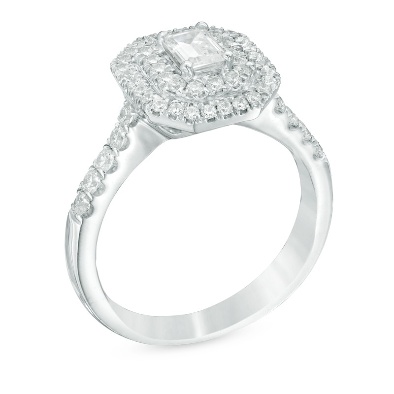 Celebration Ideal 1 CT. T.W. Emerald-Cut Diamond Frame Engagement Ring in 14K White Gold (I/I1)