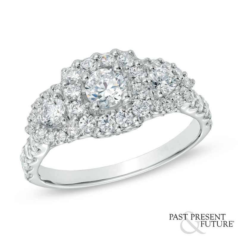 1-1/4 CT. T.W. Diamond Frame Past Present Future® Engagement Ring in 14K White Gold