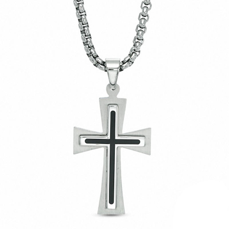 Main Image 1 of Men's Stacked Cross Pendant in Stainless Steel - 24"