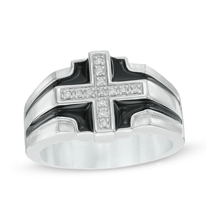 Main Image 1 of Men's 1/10 CT. T.W. Diamond Cross Ring in Two-Tone Sterling Silver