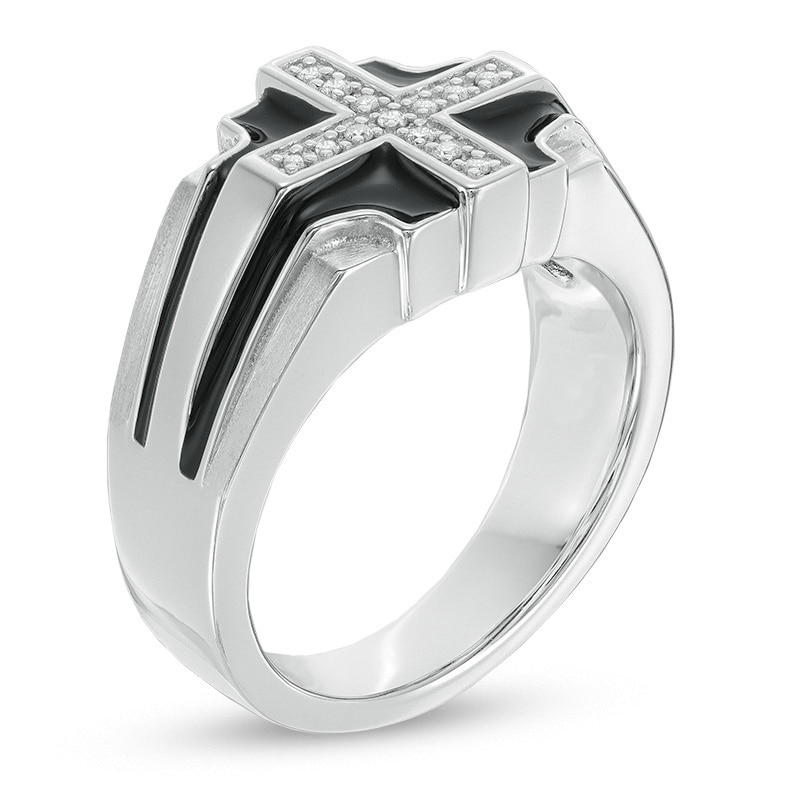 Men's 1/10 CT. T.W. Diamond Cross Ring in Two-Tone Sterling Silver