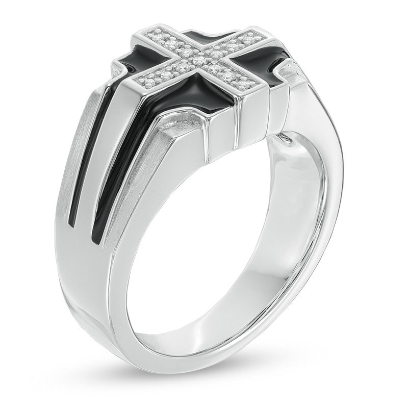 Main Image 2 of Men's 1/10 CT. T.W. Diamond Cross Ring in Two-Tone Sterling Silver