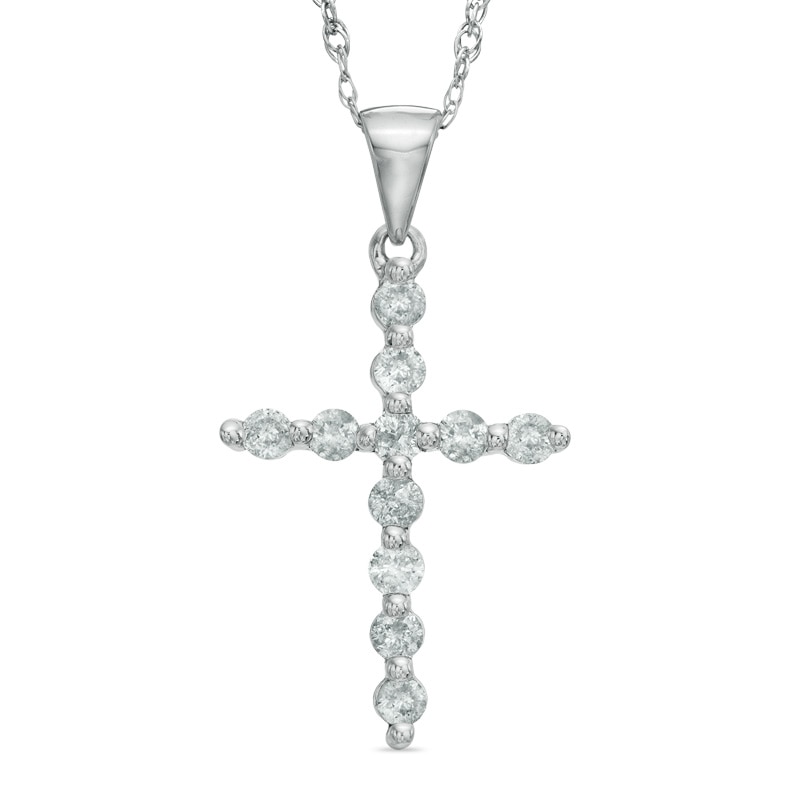 Main Image 1 of 1/2 CT. T.W. Diamond Cross Pendant in 10K White Gold