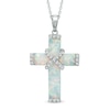 Thumbnail Image 1 of Lab-Created Opal and White Sapphire Wrap Cross Pendant in Sterling Silver