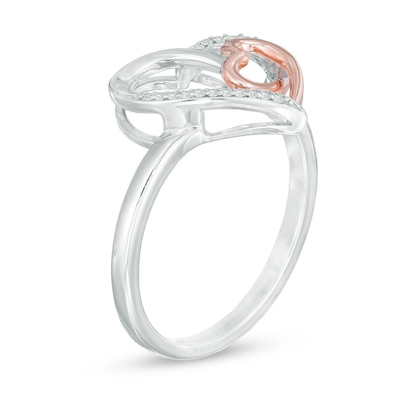 Diamond Accent Looping Double Heart Ring in Sterling Silver and 10K Rose Gold